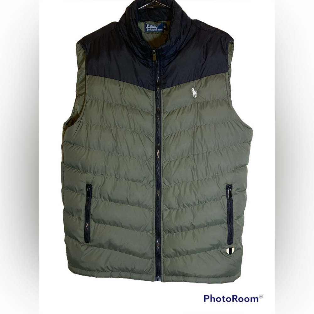 Polo Ralph Lauren Men’s XL Puffer Vest Down Filled Olive Green And Black